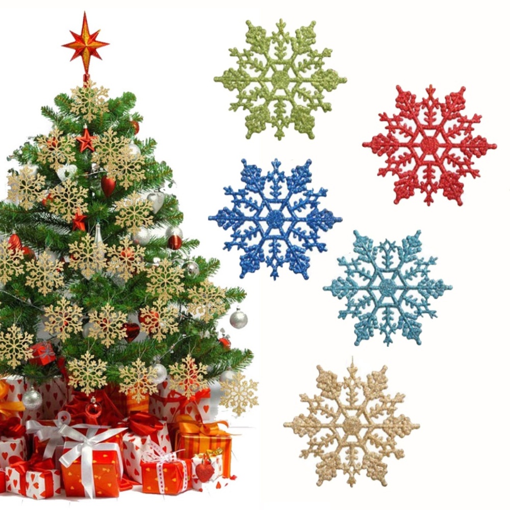 24Pcs Plastic Glitter Snowflake Xmas Tree Ornament